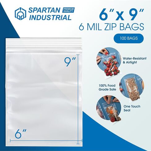 Spartan Industrial - 13" X 15" Plastic Zip Bags (6 Mil, 100 Count) - Extra Heavy-Duty Zip Bags for Clothing, Tools, Storage - Resealable Lock Seal Zipper in Kuwait