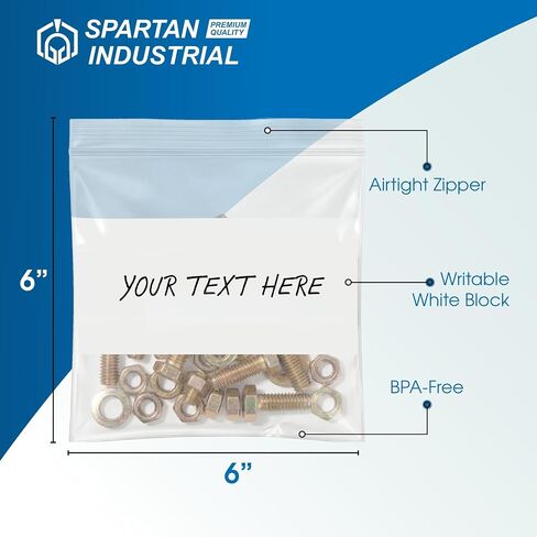 Spartan Industrial - أكياس بسحاب مربعة شديدة التحمل مقاس 6 × 6 بوصة (عدد 1000) - أكياس تخزين صغيرة سعة 4 مل مع كتلة بيضاء قابلة للكتابة للمجوهرات والتخزين والتنظيم in Kuwait