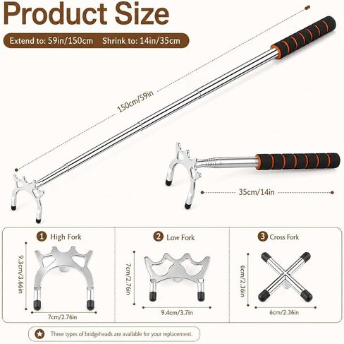 Retractable Pool Bridge Stick Silver EVA Grip with 3 Detachable Bridge Heads Multi Angle Billiard Support Shrinks to 12.8 Inch Pool Table Cue Accessory in Kuwait
