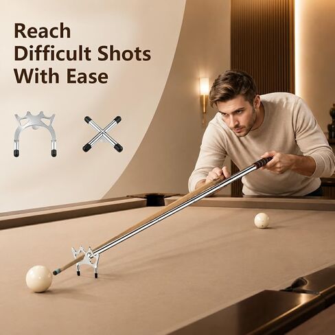 Retractable Pool Bridge Stick Silver EVA Grip with 3 Detachable Bridge Heads Multi Angle Billiard Support Shrinks to 12.8 Inch Pool Table Cue Accessory in Kuwait