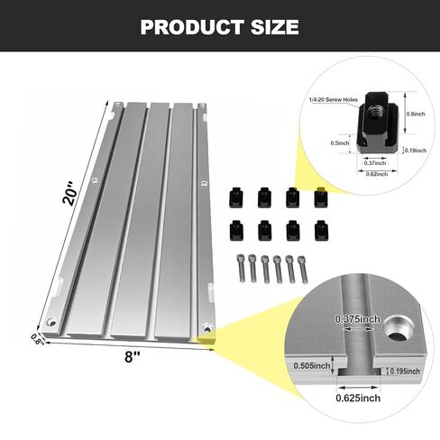 20" x 8" x 0.8" Aluminum T-Slot Plate, T-Slotted Fixture Table in Kuwait