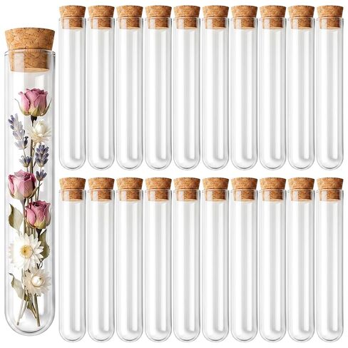 20Pcs Clear Plastic Test Tubes with Cork Stoppers Transparent Test Tube Set Clear Vials with Seal Cap Container Multi-Purpose for Bath Salt Candy Beads Powder Party Favors Lab Storage in Kuwait