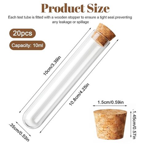 20Pcs Clear Plastic Test Tubes with Cork Stoppers Transparent Test Tube Set Clear Vials with Seal Cap Container Multi-Purpose for Bath Salt Candy Beads Powder Party Favors Lab Storage in Kuwait