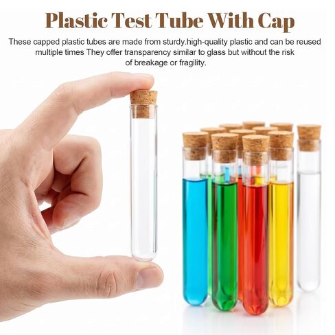 20Pcs Clear Plastic Test Tubes with Cork Stoppers Transparent Test Tube Set Clear Vials with Seal Cap Container Multi-Purpose for Bath Salt Candy Beads Powder Party Favors Lab Storage in Kuwait