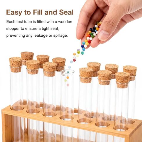 20Pcs Clear Plastic Test Tubes with Cork Stoppers Transparent Test Tube Set Clear Vials with Seal Cap Container Multi-Purpose for Bath Salt Candy Beads Powder Party Favors Lab Storage in Kuwait