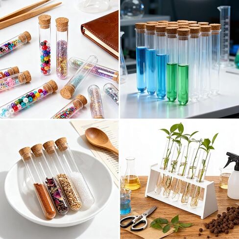 20Pcs Clear Plastic Test Tubes with Cork Stoppers Transparent Test Tube Set Clear Vials with Seal Cap Container Multi-Purpose for Bath Salt Candy Beads Powder Party Favors Lab Storage in Kuwait