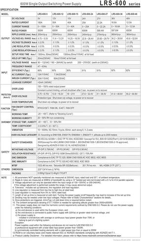 LRS-600-5 500W Single Output Switching Power Supply LRS-600 5V/100A in Kuwait