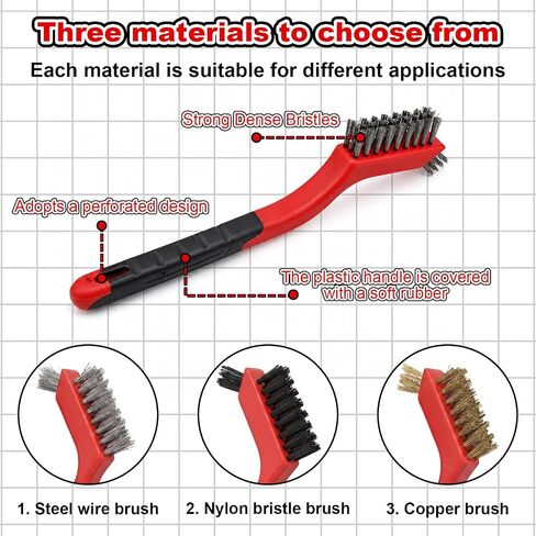 3PCS Mini Wire Brush Set, Stainless Steel Wire Brushes for Cleaning, BBQ Grill Brush for Rust Removal, Metal Brushes for Motorcycle Chain Cleaning Tools in Kuwait
