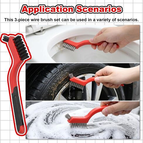 3PCS Mini Wire Brush Set, Stainless Steel Wire Brushes for Cleaning, BBQ Grill Brush for Rust Removal, Metal Brushes for Motorcycle Chain Cleaning Tools in Kuwait