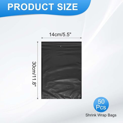 uxcell Shrink Wrap Bags, 50Pcs 11.8 x 5.5 Inch Black POF Heat Shrink Wrap Bags for Packaging Gift Baskets, Soap, Bath Balls, Candles, Stationery, Cosmetics Homemade DIY Crafts in Saudi Arabia