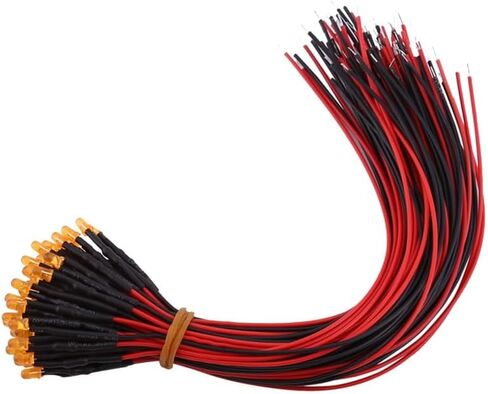 50 قطعة 3 مم من صمامات LED الثنائية السلكية مسبقًا DC 5-12V منتشرة متعددة الألوان (أحمر/برتقالي/أزرق/وميض بطيء) مع أسلاك 20 سم لمشاريع الإضاءة DIY (أحمر) in Kuwait