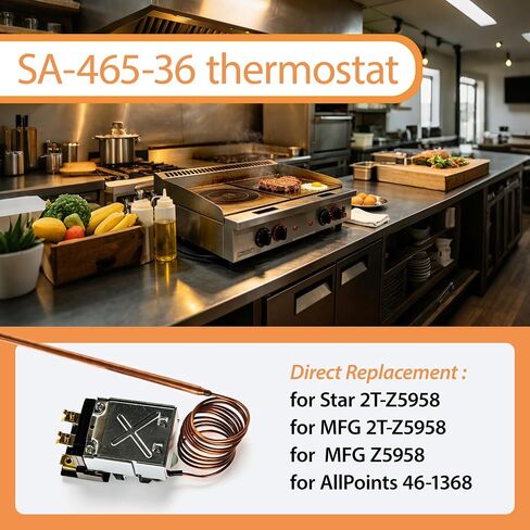 SA-465-36 التحكم في ترموستات الشواية الكهربائية 100-450F متوافق مع Star 2T-Z5958 Z5958 AllPoints 46-1368 قطع غيار شواية كونترتوب المطاعم التجارية مكون المصباح النحاسي in Kuwait