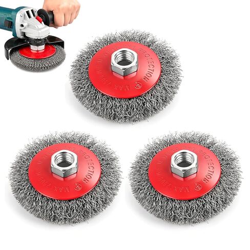 3 Pcs 4 Inch Coarse Crimped Wire Wheel, Carbon Steel Wire Wheel Brush for 4 1/2 Angle Grinder with 5/8"-11 Threaded Arbor, Cup Wires Brush for Polishing, Corrosion, Paint Removal in Kuwait