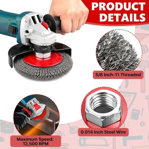 3 Pcs 4 Inch Coarse Crimped Wire Wheel, Carbon Steel Wire Wheel Brush for 4 1/2 Angle Grinder with 5/8"-11 Threaded Arbor, Cup Wires Brush for Polishing, Corrosion, Paint Removal in Kuwait