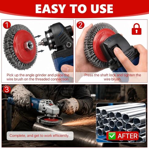 3 Pcs 4 Inch Coarse Crimped Wire Wheel, Carbon Steel Wire Wheel Brush for 4 1/2 Angle Grinder with 5/8"-11 Threaded Arbor, Cup Wires Brush for Polishing, Corrosion, Paint Removal in Kuwait