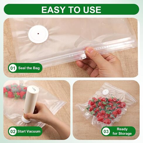60 PCS Vacuum Sealer Bags for Food with Air Valve Zipper, Reusable Sous Vide Bags Compatible with Handheld & External Vacuum Sealer Machines, 3 Size in Kuwait