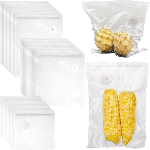 60 PCS Vacuum Sealer Bags for Food with Air Valve Zipper, Reusable Sous Vide Bags Compatible with Handheld & External Vacuum Sealer Machines, 3 Size in Kuwait