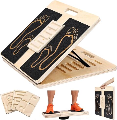 Wooden Slant Board for Exercise & 17.5" Wide Calf Stretch Board | Adjustable Incline Board with 12 Angles for Squats and Physical Therapy, Funny Balance Board with 3 Difficulty Maze Tracks in Kuwait