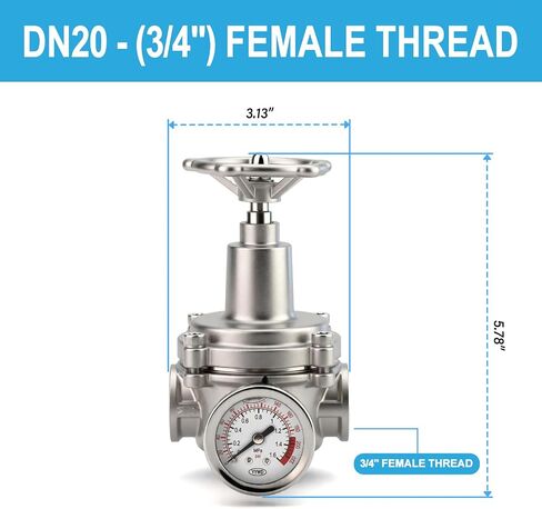 MEANLIN MEASURE 3/4 "Basket Strainer Type Water Pressure Reducing Valve, DN20, 304 Stainless Steel Adjustable Pressure Regulator with 0-220 PSI Gauge, for Plumbing, RV, Industrial Water Pipe System in Kuwait