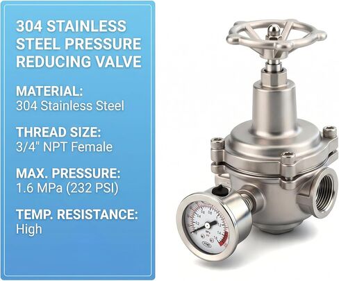 MEANLIN MEASURE 3/4 "Basket Strainer Type Water Pressure Reducing Valve, DN20, 304 Stainless Steel Adjustable Pressure Regulator with 0-220 PSI Gauge, for Plumbing, RV, Industrial Water Pipe System in Kuwait