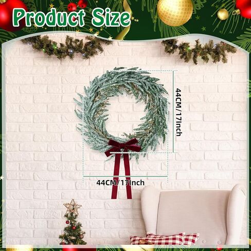 Vintage 17 inch Christmas Norfolk Pine Wreath,Realistic Greenery Christmas Wreath with Brown Velvet Bows and Gold Leaves,Evergreen Xmas Wreaths for Front Door Cabinet Window Decoration in Saudi Arabia