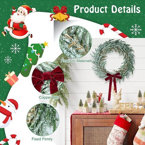 Vintage 17 inch Christmas Norfolk Pine Wreath,Realistic Greenery Christmas Wreath with Brown Velvet Bows and Gold Leaves,Evergreen Xmas Wreaths for Front Door Cabinet Window Decoration in Saudi Arabia