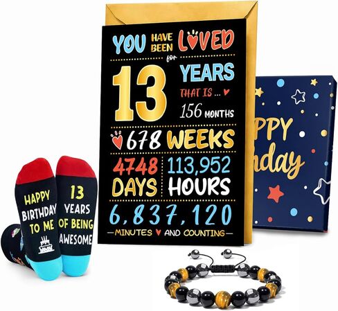 HAPPYPOP Gifts for 17 Year old Boy - Socks 17th Birthday Gift Ideas, Birthday Gift Card Tiger Eye Bracelet Set for Son Nephew in Saudi Arabia