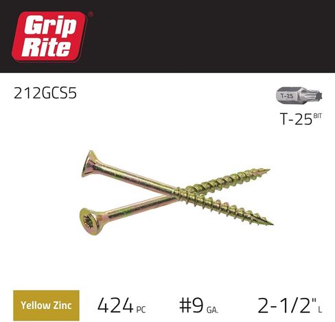 Grip Rite Prime Guard 212GCS5 T25 Star Drive Construction Screws with Type 17 Tip 5-Pound Box, 8 by 2-1/2", Gold in Kuwait