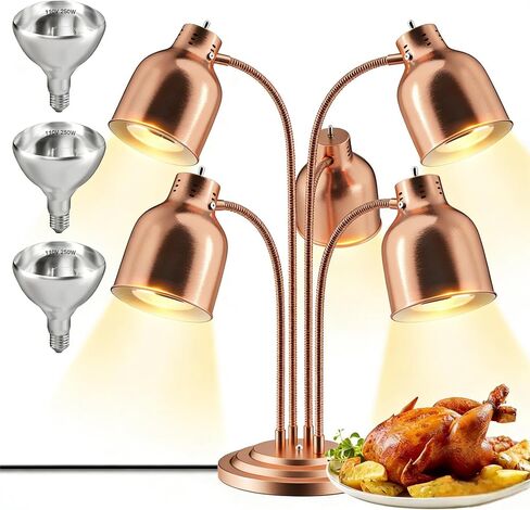 PYY Food Heat Lamp - [2 Bulbs Included] 500W Fast-Heating 2-Head Food Warmer Light, ETL-Certified Heat Lamp for Food, Stainless Steel Heavy Base for Restaurant, Catering, Buffet (Polished Sliver) in Kuwait