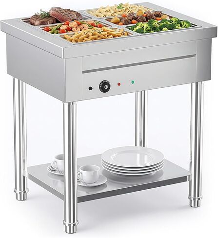 Commercial Food Warmer, 1500W Electric Steam Table with 4x10QT Pans & Shelf, Stainless Steel Food Warmers for Parties Buffet, Catering, Restaurant and Hotel in Kuwait