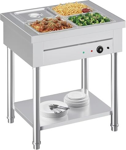 Commercial Food Warmer, 1500W Electric Steam Table with 4x10QT Pans & Shelf, Stainless Steel Food Warmers for Parties Buffet, Catering, Restaurant and Hotel in Kuwait