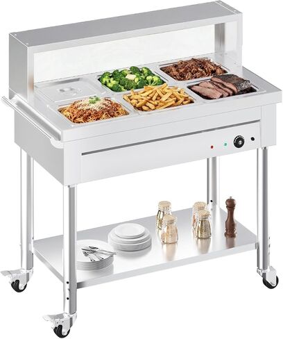 Commercial Food Warmer, 1500W Electric Steam Table with 4x10QT Pans & Shelf, Stainless Steel Food Warmers for Parties Buffet, Catering, Restaurant and Hotel in Kuwait