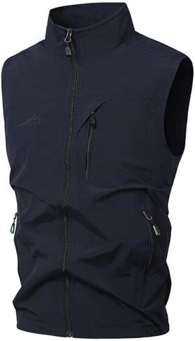 Men's Lightweight Sleeveless Outdoor Vest Jacket Water Resistant Windproof Utility Vest with Multiple Pockets in Kuwait