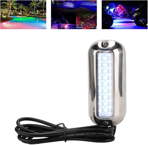 ضوء القارب الأزرق 27LED تحت الماء، مصباح رافدة بحرية مع سطوع 74LM، غلاف من الفولاذ المقاوم للصدأ IP68 لمقطورة RV وأنظمة تيار مستمر 10-30 فولت in Kuwait