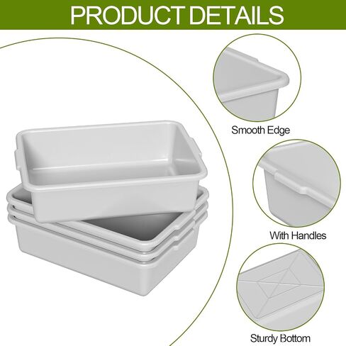 4-Pack 15 L Commercial Bus Tubs, Restaurant Dish Bins, Gray | Food Service Bus Tote Box in Kuwait