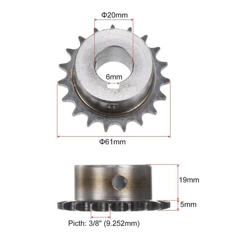 uxcell ISO/DIN 06B-1 Roller Chain Sprocket B Type 20mm Bore, 3/8" Pitch, A3-Steel Single Strand Roller Sprocket Hardened 19 Tooth in Saudi Arabia