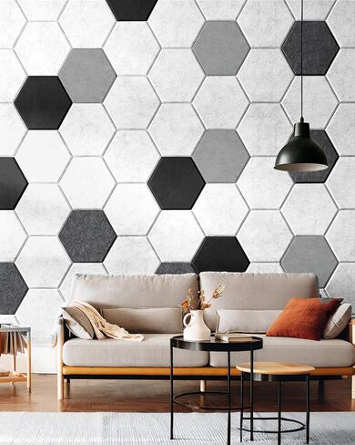 Hexagon Acoustic Panels 12 Pack, High Density Self Adhesive Soundproof Sound Absorbing Wall Panels 12"x10"x0.4", Decorative Sound Dampening Panels for Studio Office Home(Black,Grey) | Multiple Colors Available in Kuwait