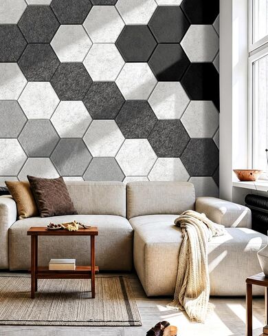 Hexagon Acoustic Panels 12 Pack, High Density Self Adhesive Soundproof Sound Absorbing Wall Panels 12"x10"x0.4", Decorative Sound Dampening Panels for Studio Office Home(Black,Grey) | Multiple Colors Available in Kuwait