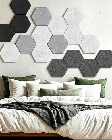 Hexagon Acoustic Panels 12 Pack, High Density Self Adhesive Soundproof Sound Absorbing Wall Panels 12"x10"x0.4", Decorative Sound Dampening Panels for Studio Office Home(Black,Grey) | Multiple Colors Available in Kuwait
