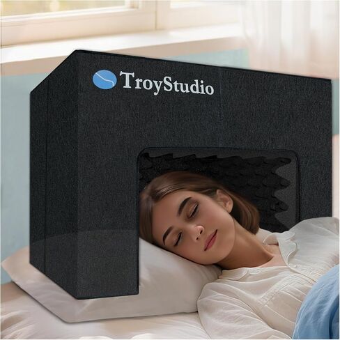TroyStudio Soundproof Bed Tent, 23.6"x16"x16" Acoustic Foam Blackout Canopy, Portable AC Draft Blocker for Head, Sleep Cover for Night Shift Worker, Light Sleeper and Snoring Partner in Saudi Arabia