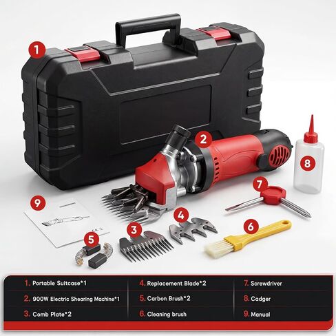 GIRAVO Electric Sheep Shears 900W, 6 Speed Adjustable Heavy Duty Sheep and Horse Clippers, Farm Livestock Grooming Kit, Livestock Clippers for Horse, Cattle, Goat and Thick Coat Animals (Red) in Saudi Arabia