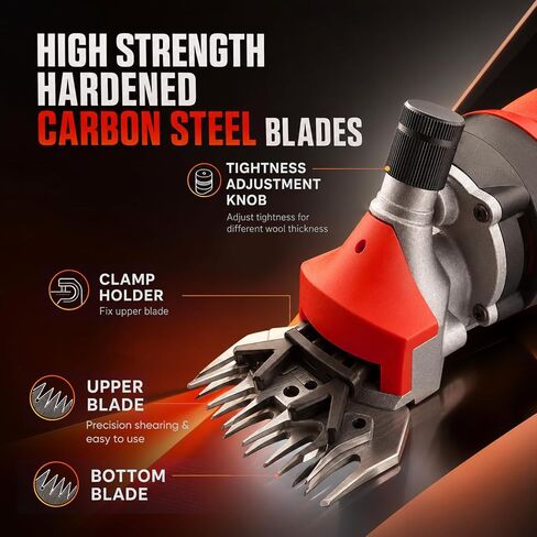 GIRAVO Electric Sheep Shears 900W, 6 Speed Adjustable Heavy Duty Sheep and Horse Clippers, Farm Livestock Grooming Kit, Livestock Clippers for Horse, Cattle, Goat and Thick Coat Animals (Red) in Saudi Arabia