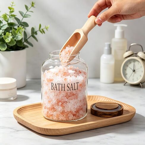 Klmnop 74 oz Glass Bath Salts Jar with Wooden Scoop, Bath Salt Container with Lid, Bathroom Organizers and Bath Decor(Clear) in Saudi Arabia
