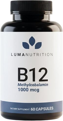 Luma Nutrition Vitamin B12 Methylcobalamin 1000 mcg - High Potency Vegan Supplements for Men & Women - Energy & Metabolism - Pure B12 Vitamins - 60 Capsules - Made in USA in Saudi Arabia