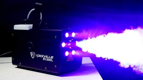 حزمة Rockville R1200L: آلة الضباب/الدخان مع مصابيح LED RGB، 7 قنوات DMX، أجهزة تحكم عن بعد سلكية ولاسلكية، سائل عصير الضباب RFJG جالون لإضاءة المسرح والدي جي، عنصران in Kuwait