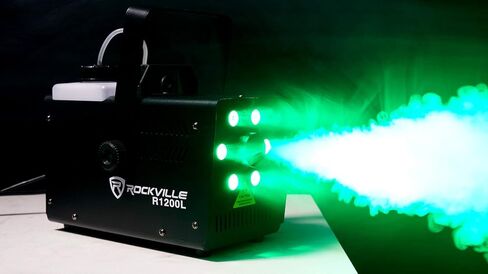 حزمة Rockville R1200L: آلة الضباب/الدخان مع مصابيح LED RGB، 7 قنوات DMX، أجهزة تحكم عن بعد سلكية ولاسلكية، سائل عصير الضباب RFJG جالون لإضاءة المسرح والدي جي، عنصران in Kuwait