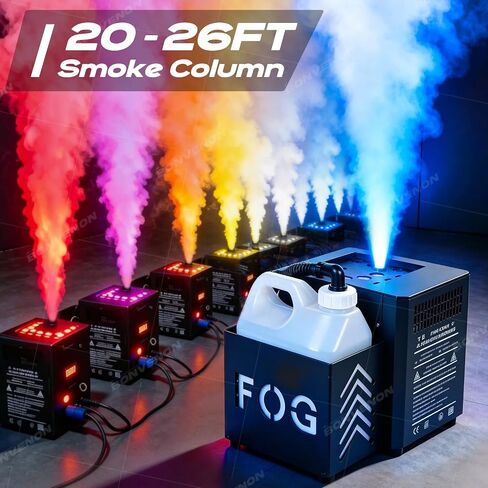 آلة دخان عمودية 1500 وات مع تقنية التوقف الفوري، DMX-512 RGB LED تأثير آلة الضباب مع خزان قابل للدوران 360 درجة وجهاز تحكم عن بعد لـ DJ Disco Clubs Bars Party Party Wedding مرحلة الأداء in Kuwait