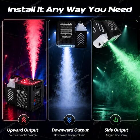 آلة دخان عمودية 1500 وات مع تقنية التوقف الفوري، DMX-512 RGB LED تأثير آلة الضباب مع خزان قابل للدوران 360 درجة وجهاز تحكم عن بعد لـ DJ Disco Clubs Bars Party Party Wedding مرحلة الأداء in Kuwait