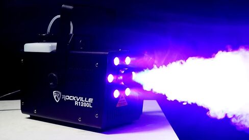 حزمة التوفير الصوتي: (2) مجموعة مصابيح Chauvet DJ EVE P-140 VW DMX D-Fi متغيرة باردة/دافئة للغسيل الأبيض مع آلة الضباب Rockville R1200L وسائل عصير الضباب Rockville RFJG Gallon (4 عناصر) in Kuwait