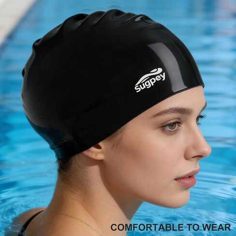 Large Swim Cap for Long Thick Hair, Silicone Swimming Hat for Adults, Unisex Water Sport Cap with Ear Protection for Braids, Dreadlocks, Curly Hair, Afros, Weaves - Professional Grade in Kuwait